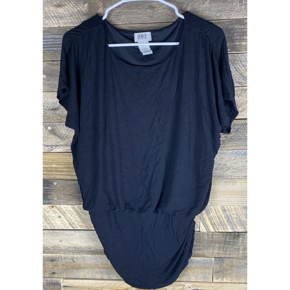 Monroe And Maine Women's Sz XL Black Banded Stretchy Short Sleeve Top